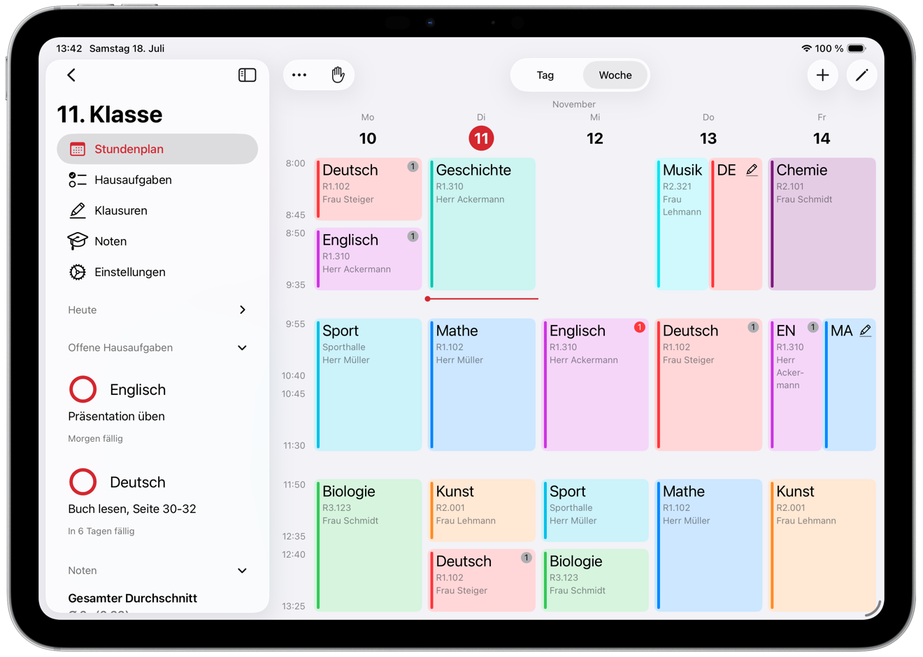 SchulPlaner iPad Stundenplan