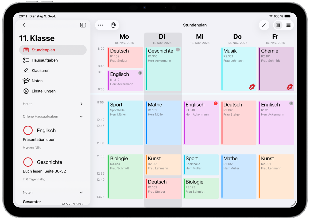 SchulPlaner iPad Stundenplan