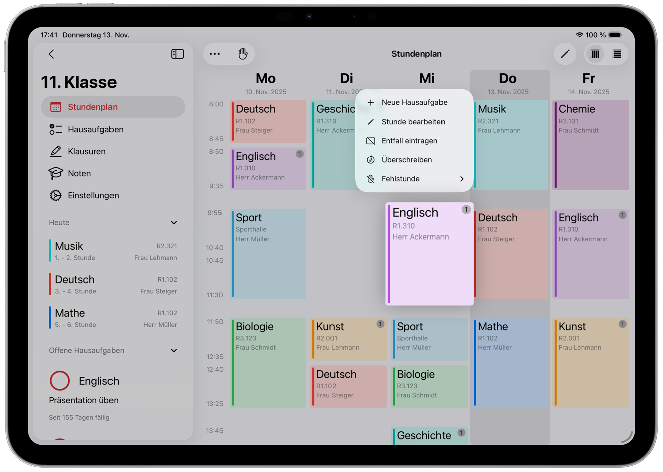 Screenshot des Kontextmenüs
