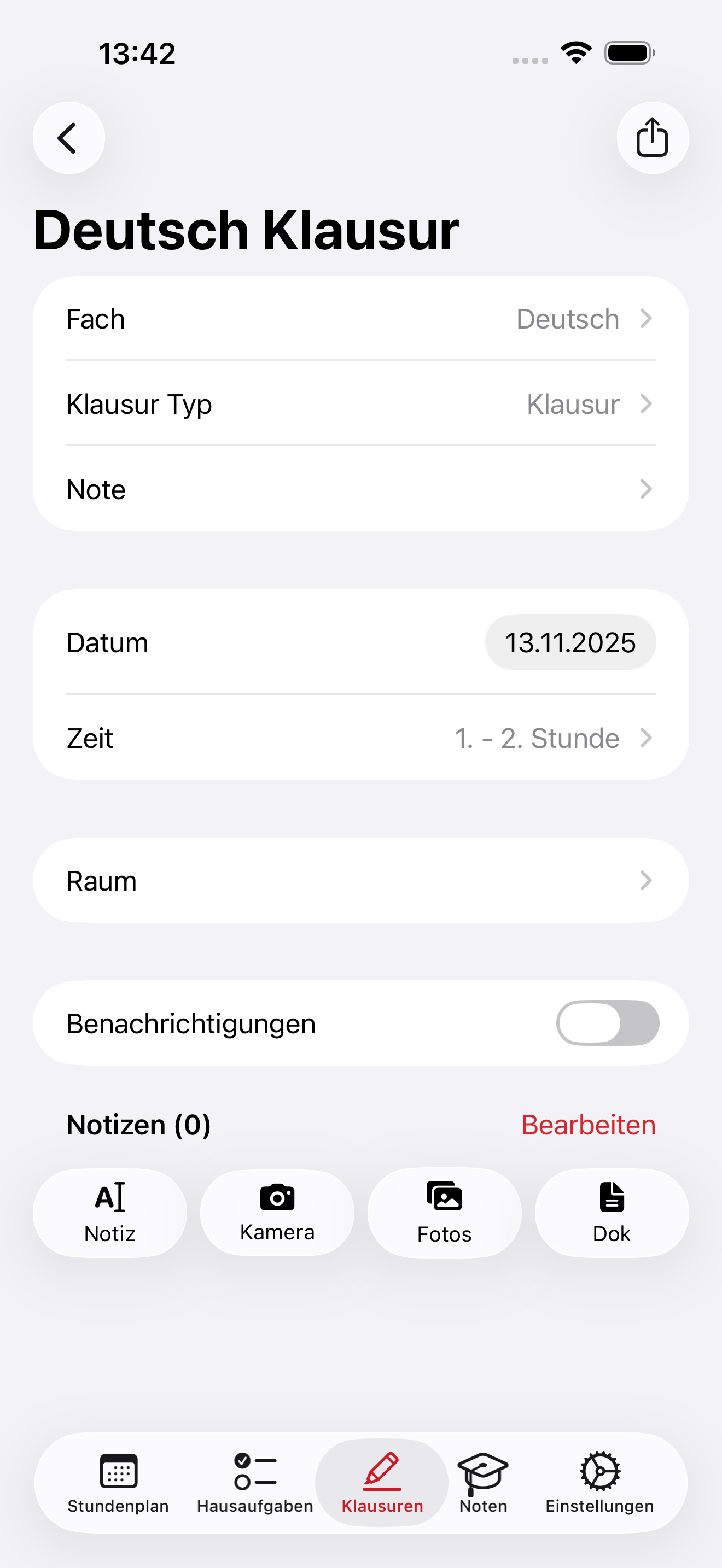 SchulPlaner Klausuren auf dem iPhone