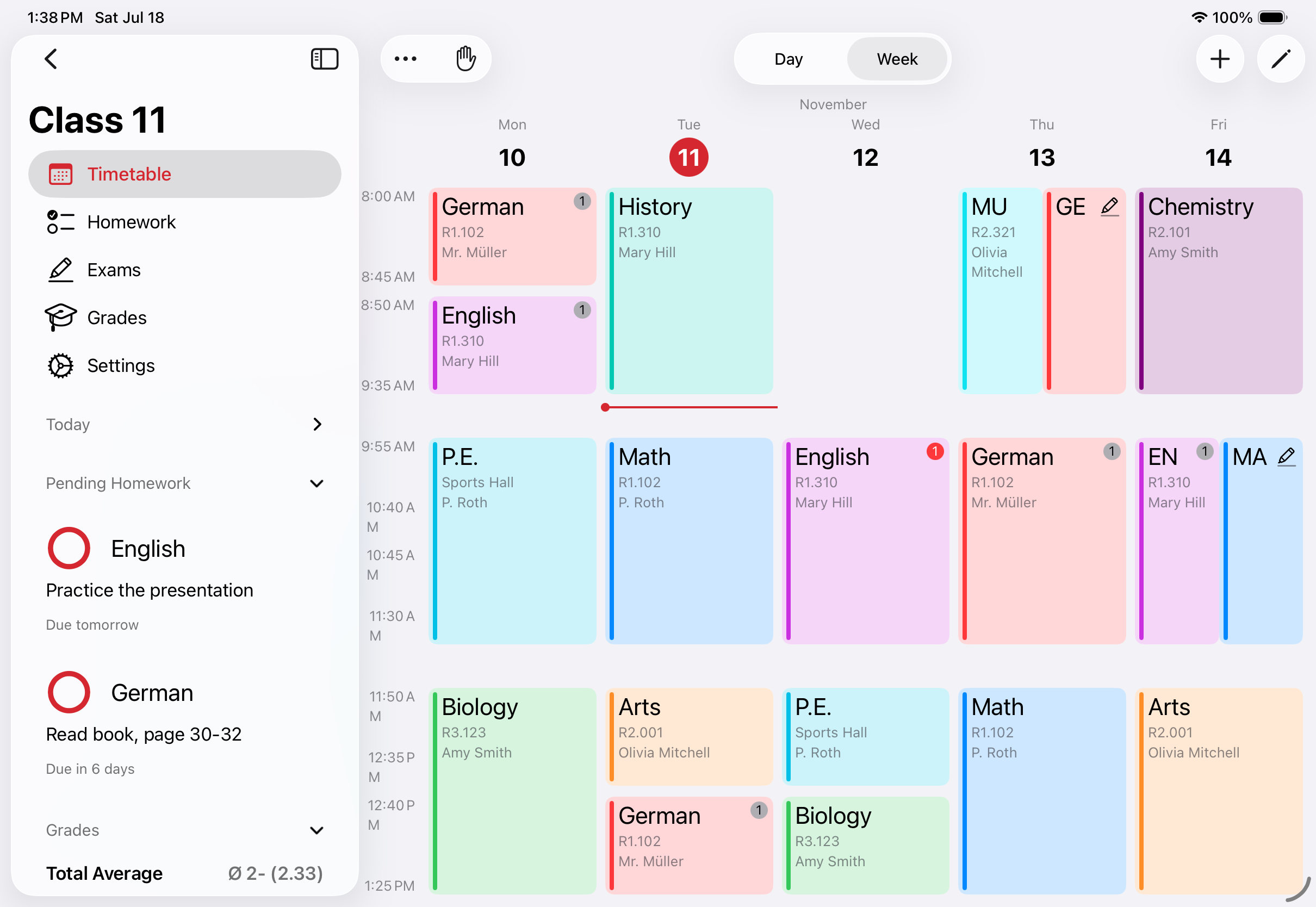 SchoolOrganizer timetable on iPad
