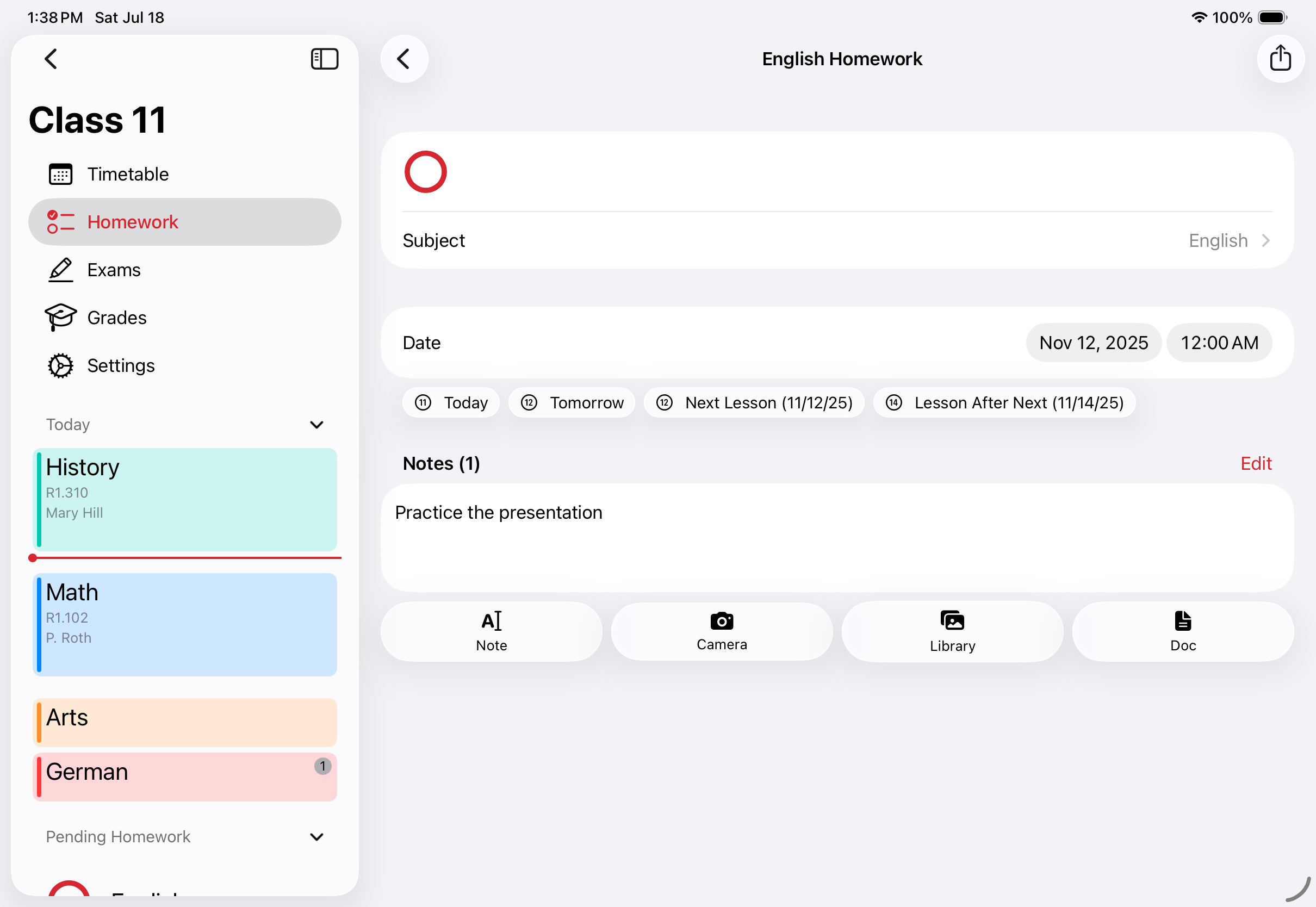 SchoolOrganizer homework on iPad