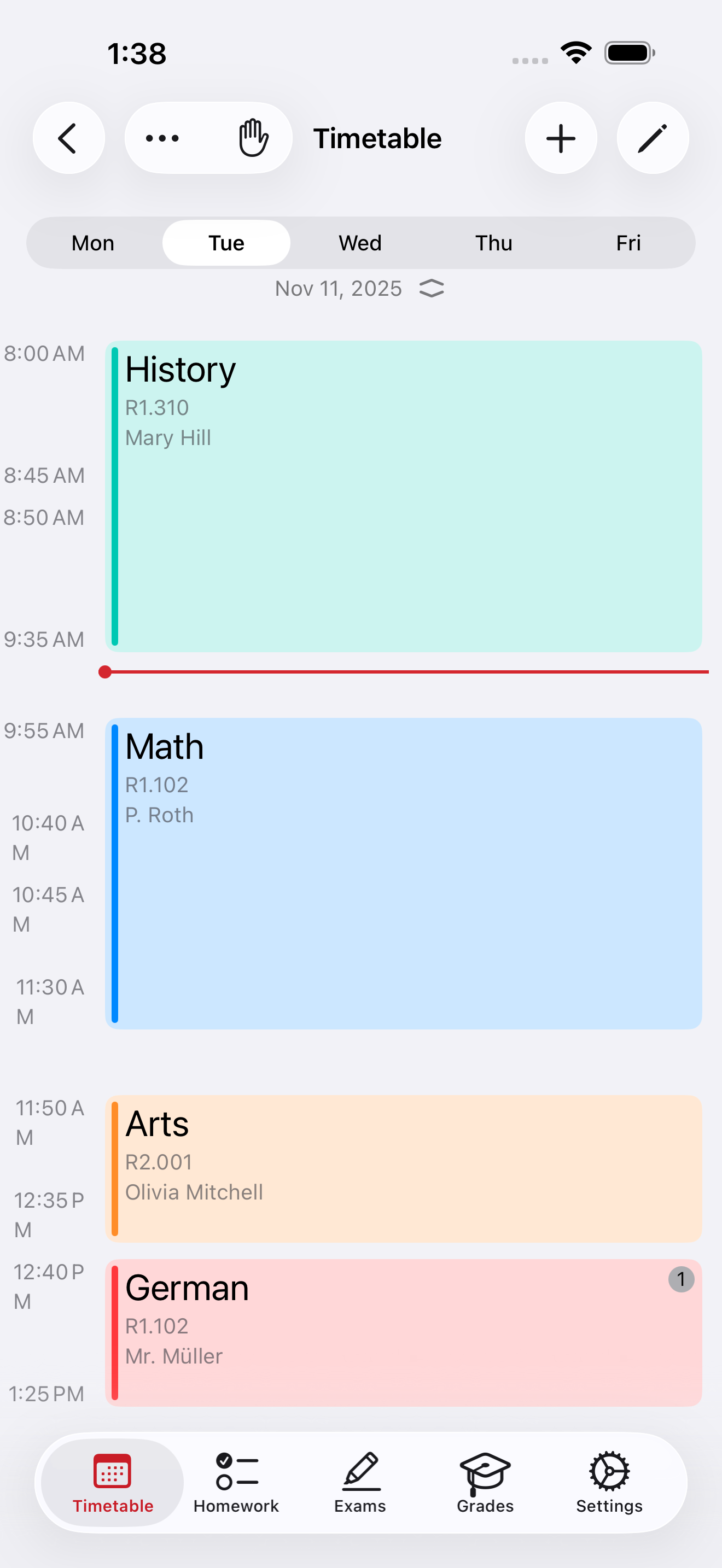 SchoolOrganizer timetable on iPhone