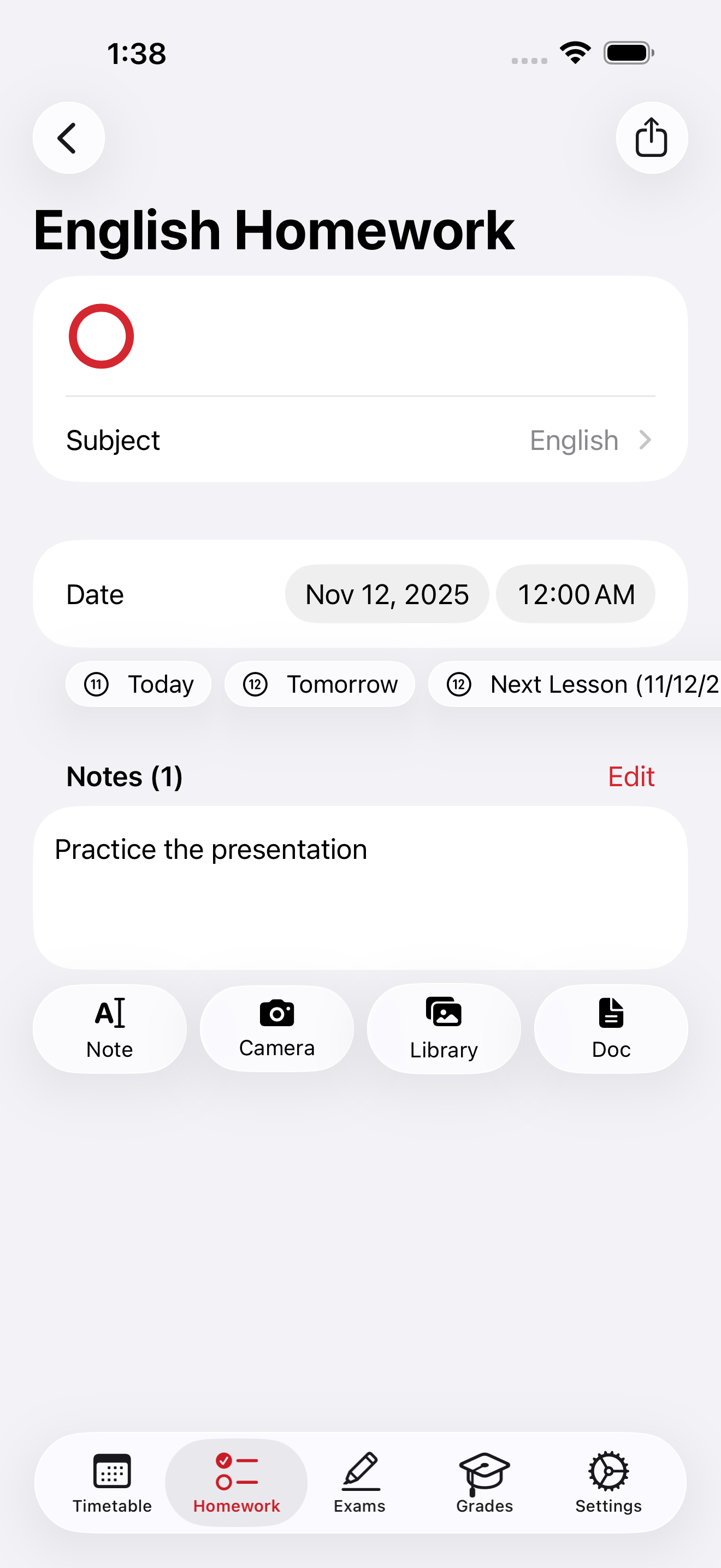 SchoolOrganizer homework on iPhone