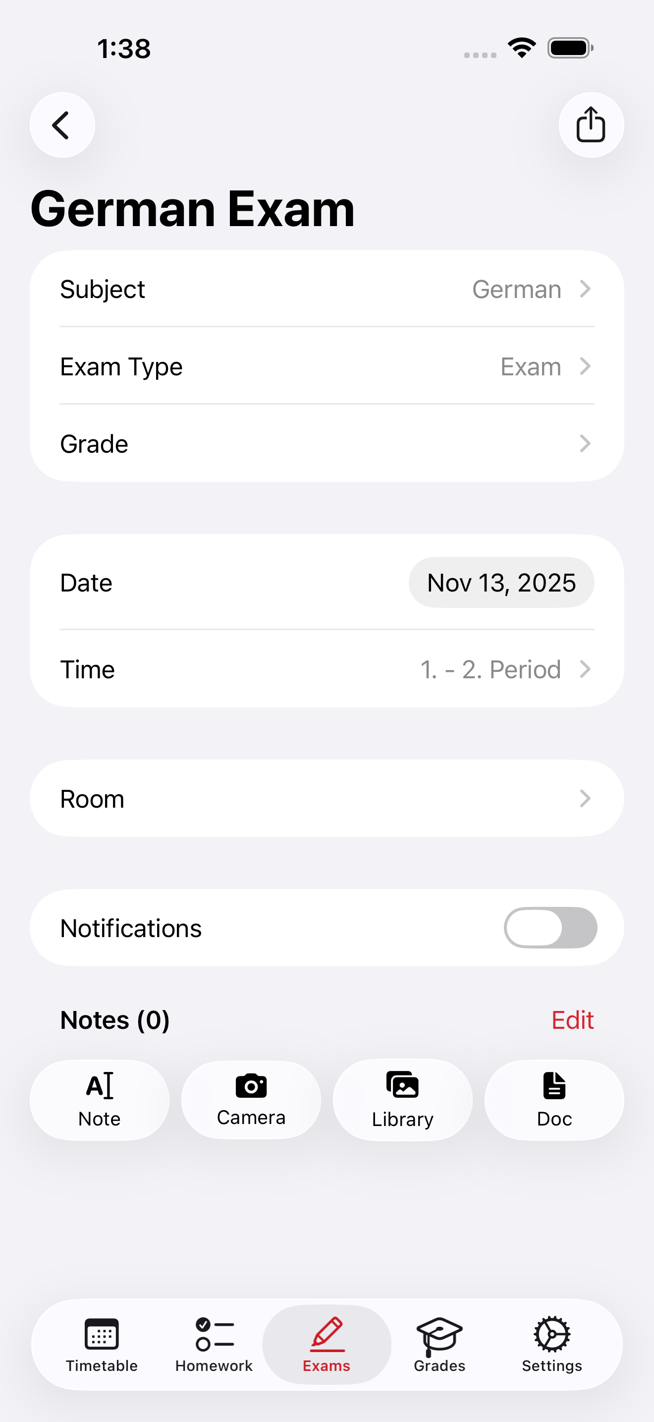 SchoolOrganizer exams on iPhone
