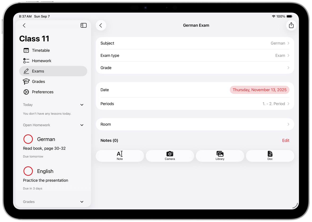 iPad timeline screenshot (light mode)