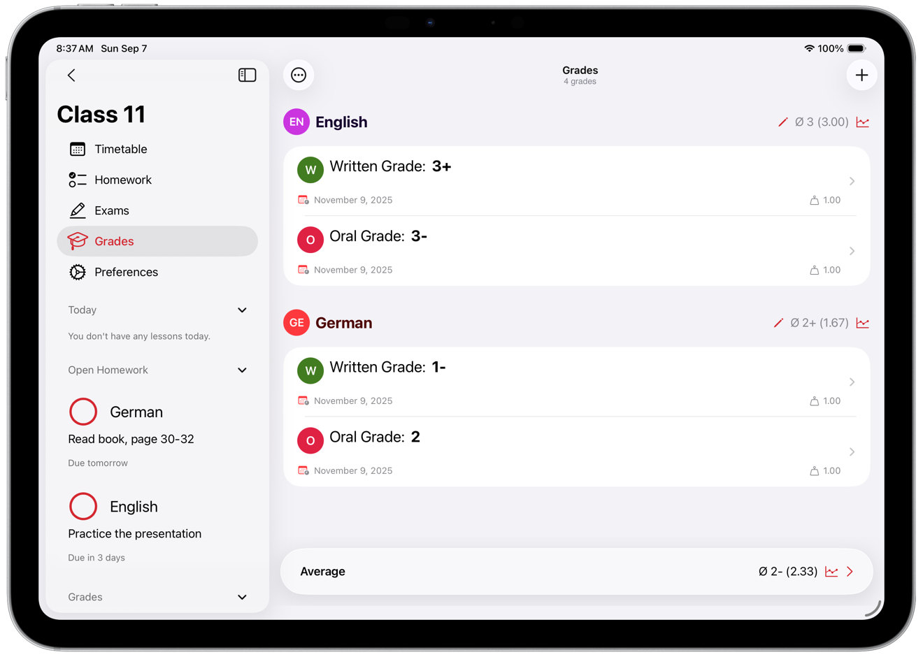 iPad calendar screenshot (light mode)