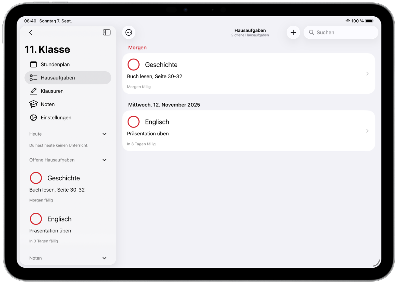 Aufgabenliste Screenshot
