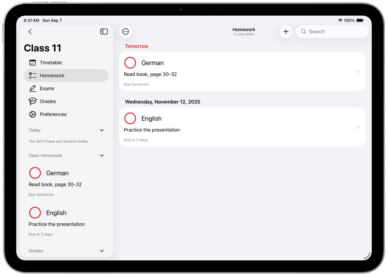 Tasks list screenshot (light mode)